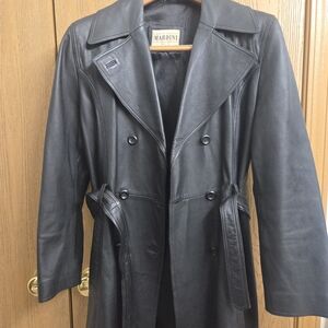 Women's Black Leather Trench Coat
